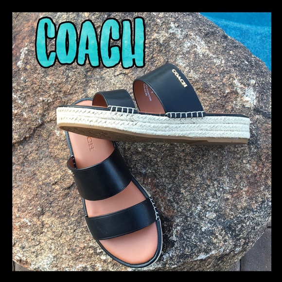 🧡💙NWT💙🧡COACH black leather slip on espadrilles - Picture 1 of 11